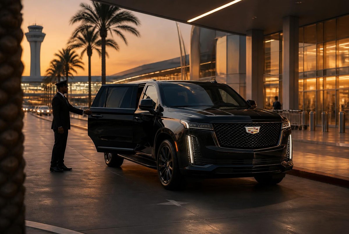 Chauffeured black luxury SUV on an airport transfer in Los Angeles